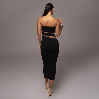 Strapless Elegance: Black Midi Dress for Summer 2023