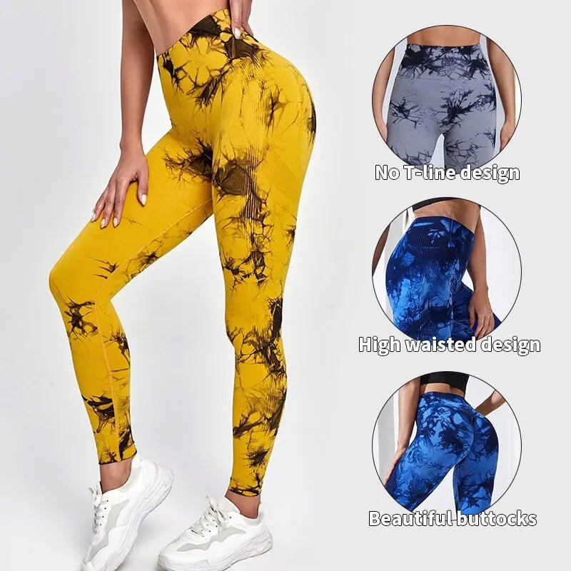 Seamless Tie Dye Yoga Leggings - High Waist Push-Up Performance Wear