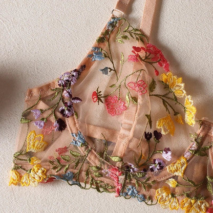 Embroidered Floral Lingerie Set