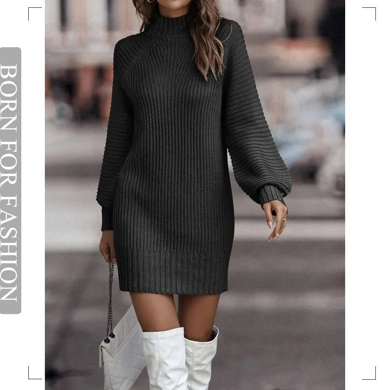 Chic Lantern Sleeve Knit Dress