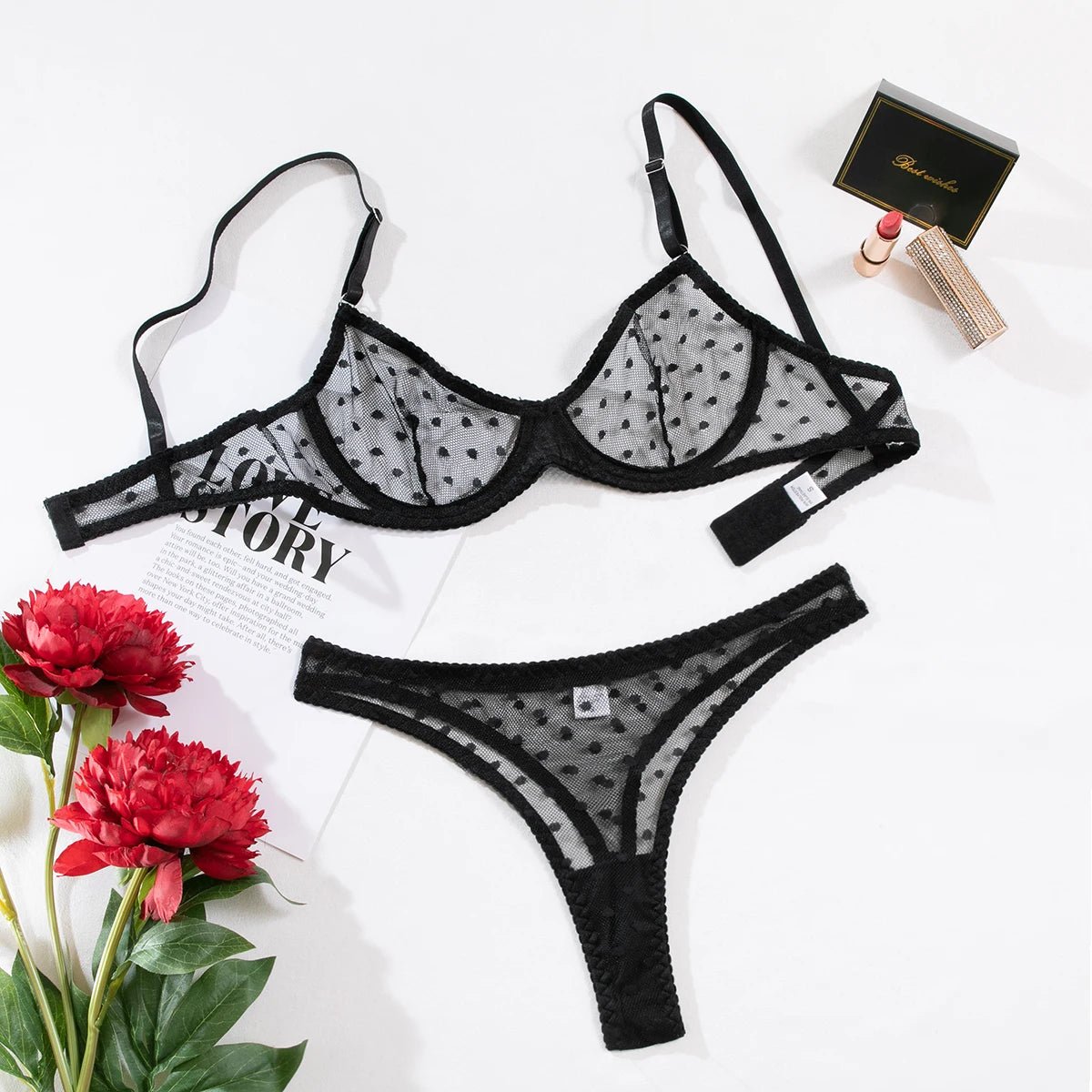 Polka Dot Sheer Bra & Thong Set