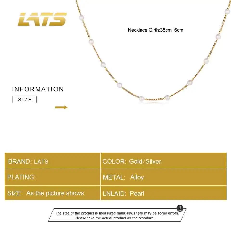 LATS Beads Kpop Pearl Choker: Elegant Gold Color Necklace for Girls