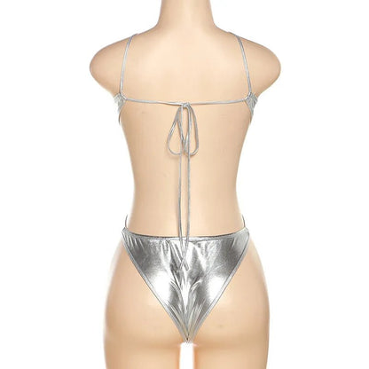 Radiant Allure: Metallic Shiny One-Piece Swimsuit