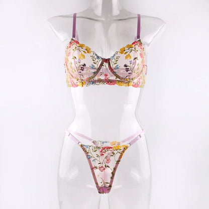 Embroidered Floral Lingerie Set