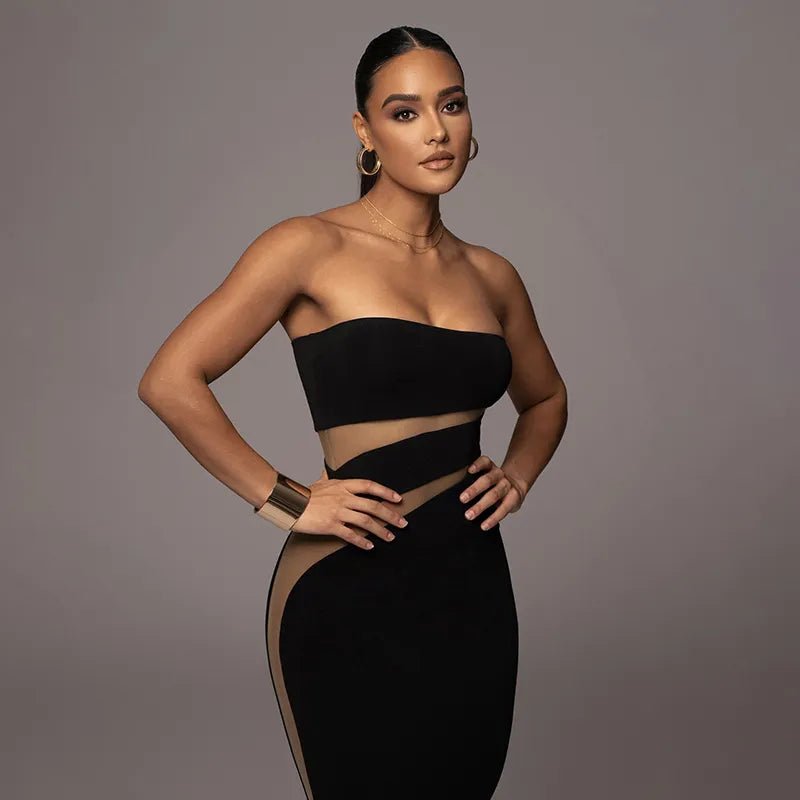 Strapless Elegance: Black Midi Dress for Summer 2023