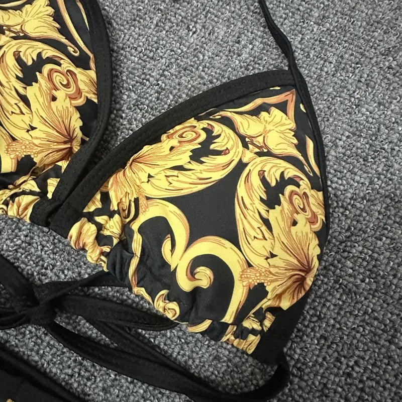 Golden Blossom: New Floral Print Two-Piece Bikini Set 2023