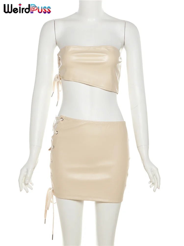 Weird Puss Luxe Leather 2-Piece Set: Side Bandage Streetwear