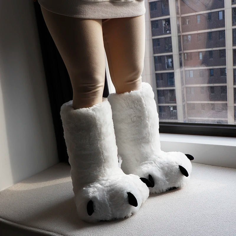 Bear Claw Plush Home Slippers - Cute, Warm, and Anti-Slip High Boots