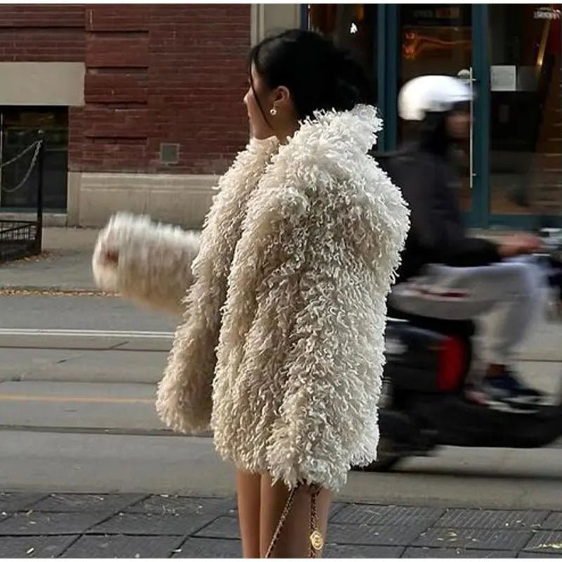 Elegant Turndown Collar Faux Fur Coat