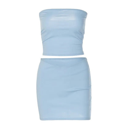 Chic Essence 2-Piece Matching Set - Sleeveless Tube Crop Top and Skirt