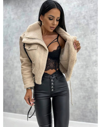 Chic PU Faux Leather Winter Jacket