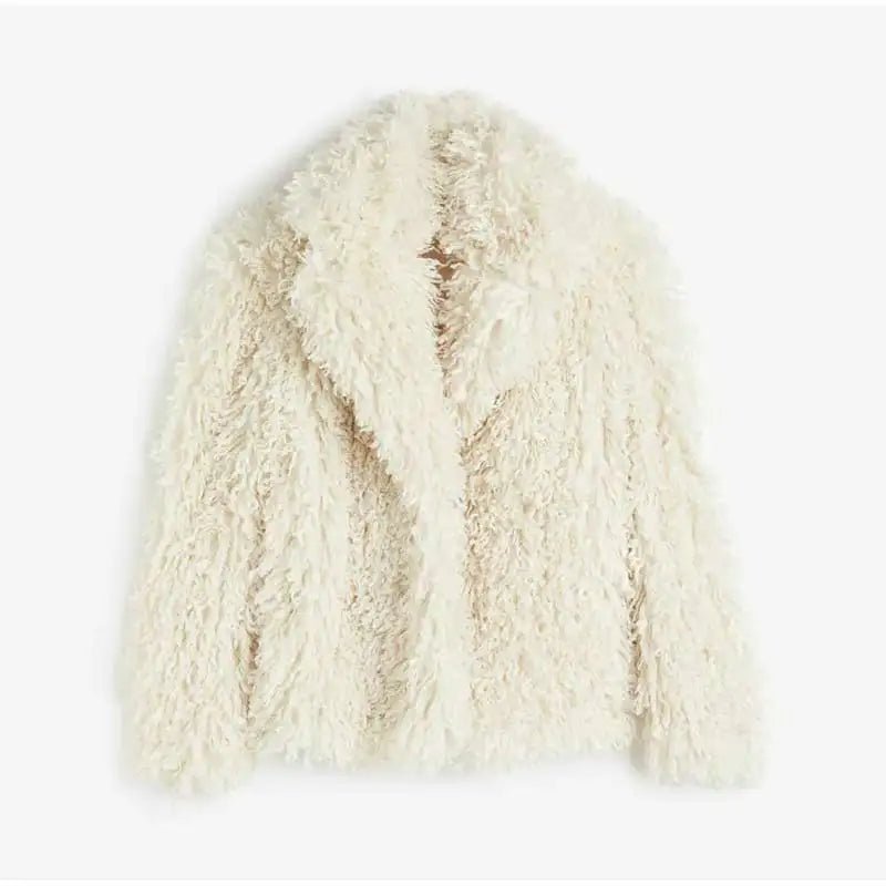 Elegant Turndown Collar Faux Fur Coat