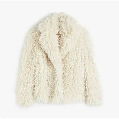 Elegant Turndown Collar Faux Fur Coat