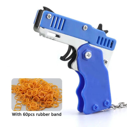 Mini Rubber Band Gun Keychain: Alloy Pistol Toy for Kid's Outdoor Fun