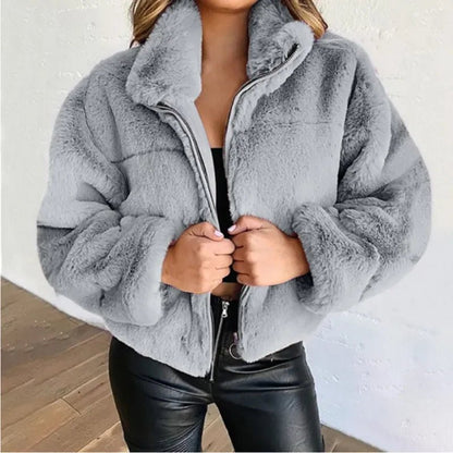 Autumn Winter Faux Fur Zipper Cardigan