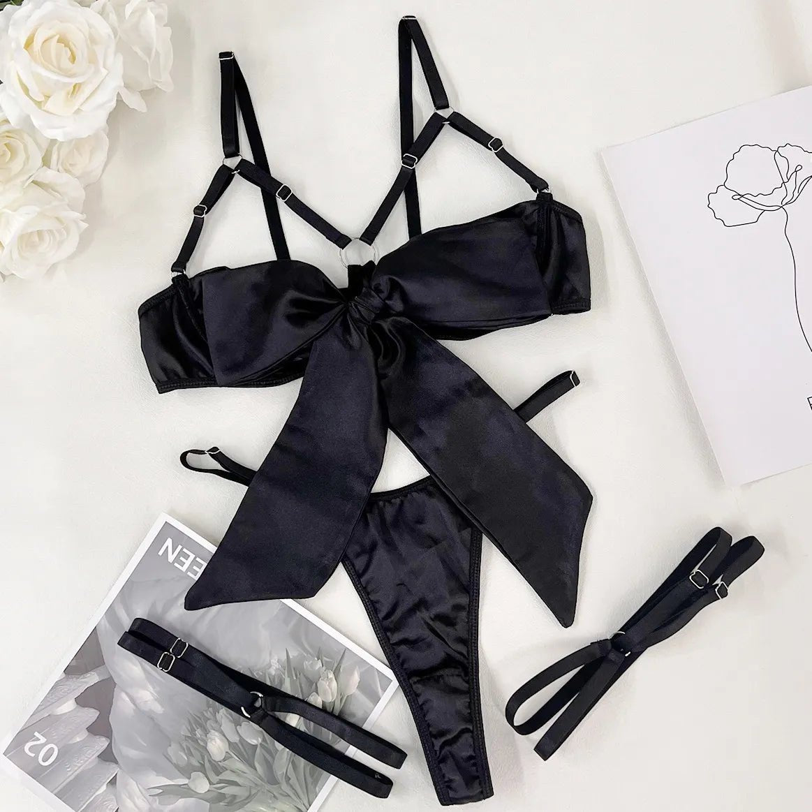 Yimunancy 3-Piece Bow Lingerie Set