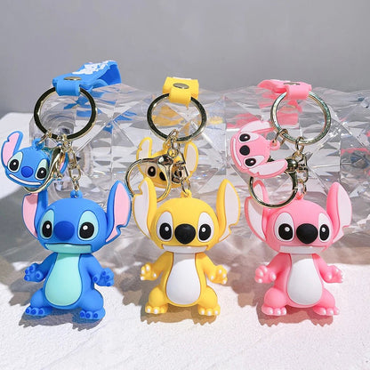 Charming Stitch: Anime Figure Keychain with Sweet Pink Angel Design