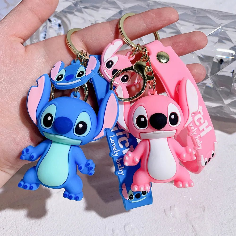 Charming Stitch: Anime Figure Keychain with Sweet Pink Angel Design