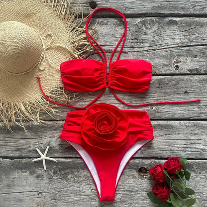 Floral Elegance: Lace-Up Push-Up Bikini Set 2023