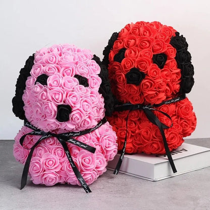 Teddy Rose Dog Bouquet: 25cm Artificial Flower for Christmas and Valentine's Home Decor