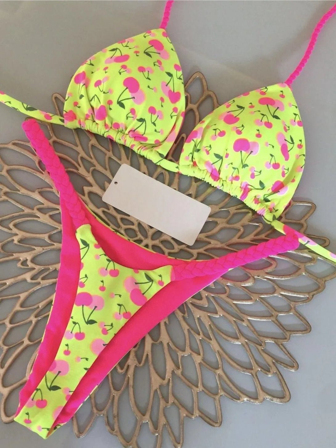 Tropical Temptation: RUOTONGSEPT 2023 Brazilian Bikini Set with Cute Cherry Print