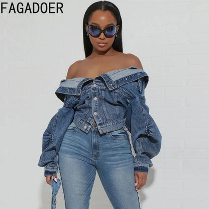 FAGADOER Y2K Vintage Denim Coat