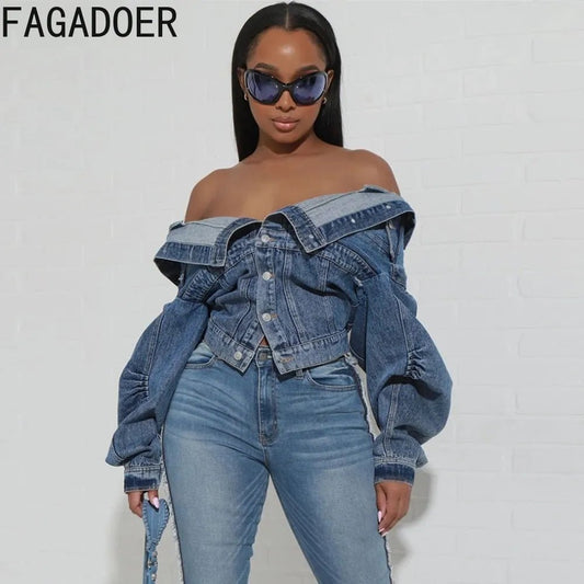 FAGADOER Y2K Vintage Denim Coat