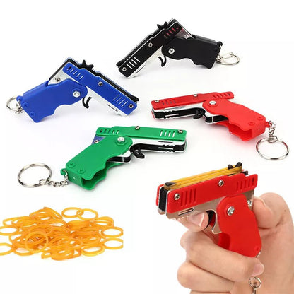 Mini Rubber Band Gun Keychain: Alloy Pistol Toy for Kid's Outdoor Fun