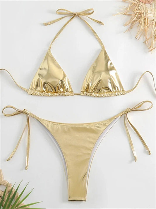 Golden Allure: Sexy Solid Micro Bikini Set 2023