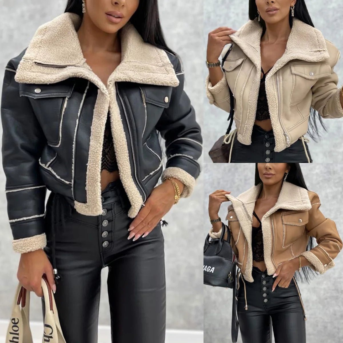 Chic PU Faux Leather Winter Jacket