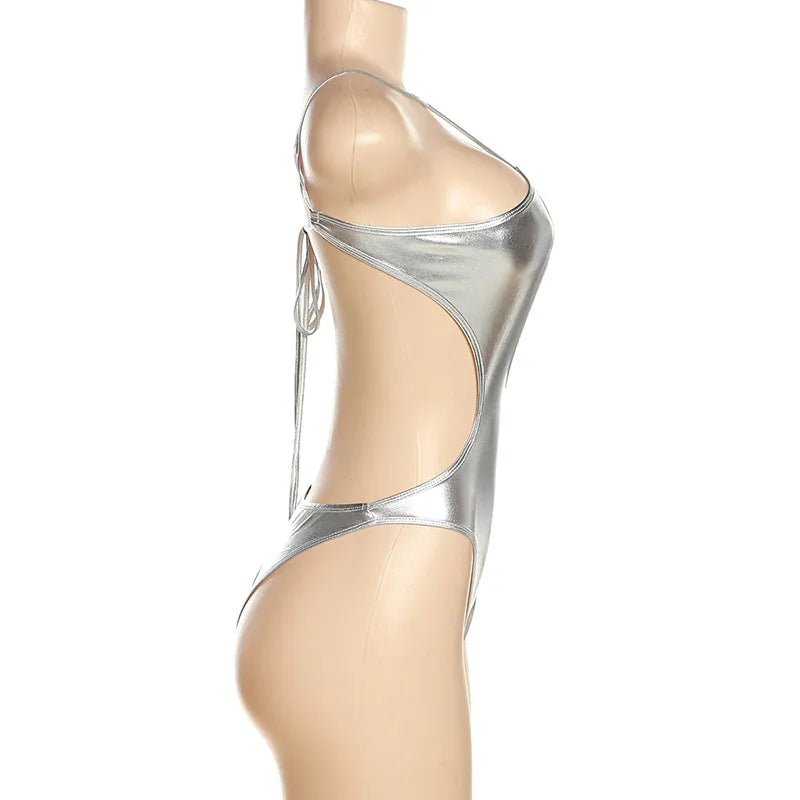 Radiant Allure: Metallic Shiny One-Piece Swimsuit