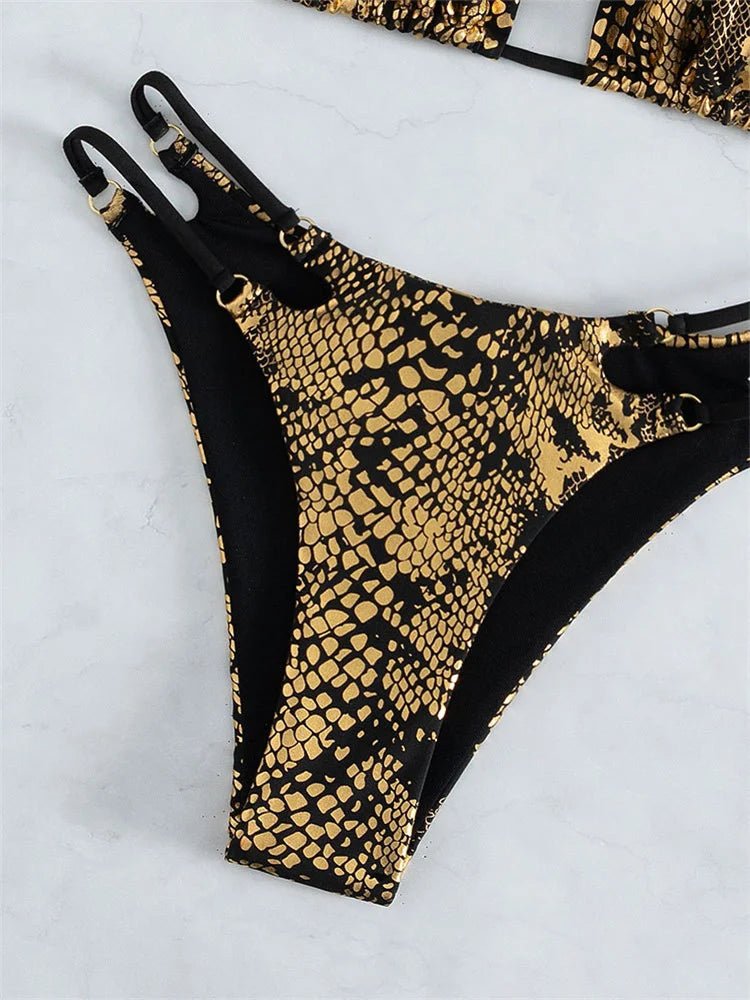 Radiant Serpent: Gold Snake Print Bikini Set 2023