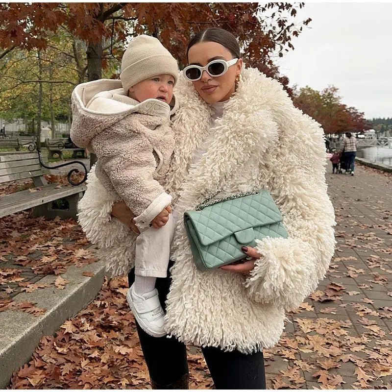 Elegant Turndown Collar Faux Fur Coat