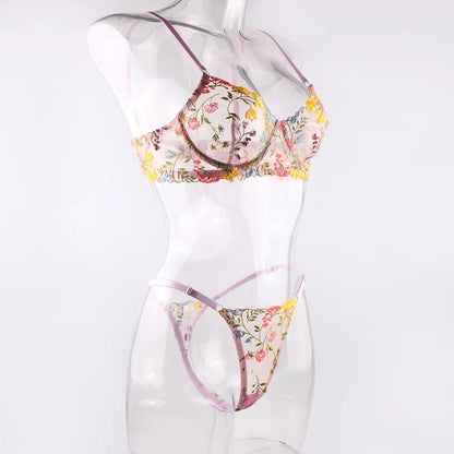 Embroidered Floral Lingerie Set