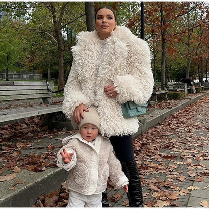 Elegant Turndown Collar Faux Fur Coat