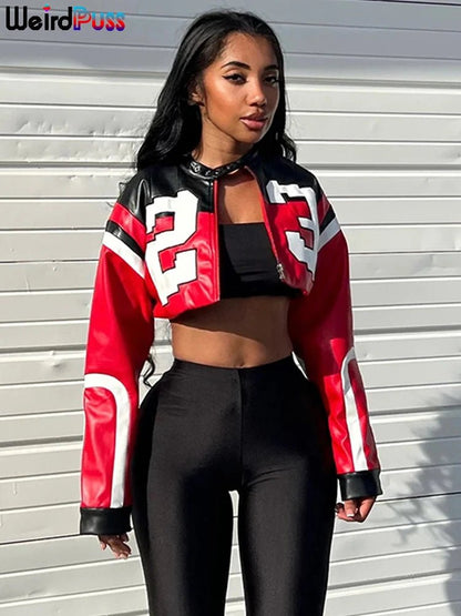 Weird Puss Faux Leather Varsity Jacket