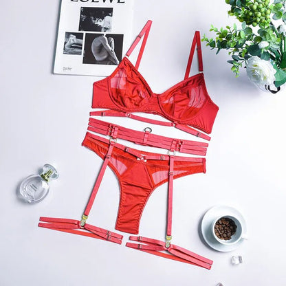 Mesh Patchwork Bra Set