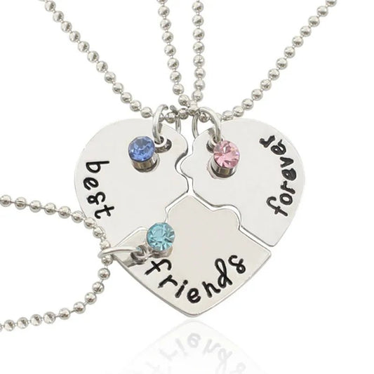 Triplet of Elegance: Best Friend Pendant Necklaces with Rhinestone Bead Chains