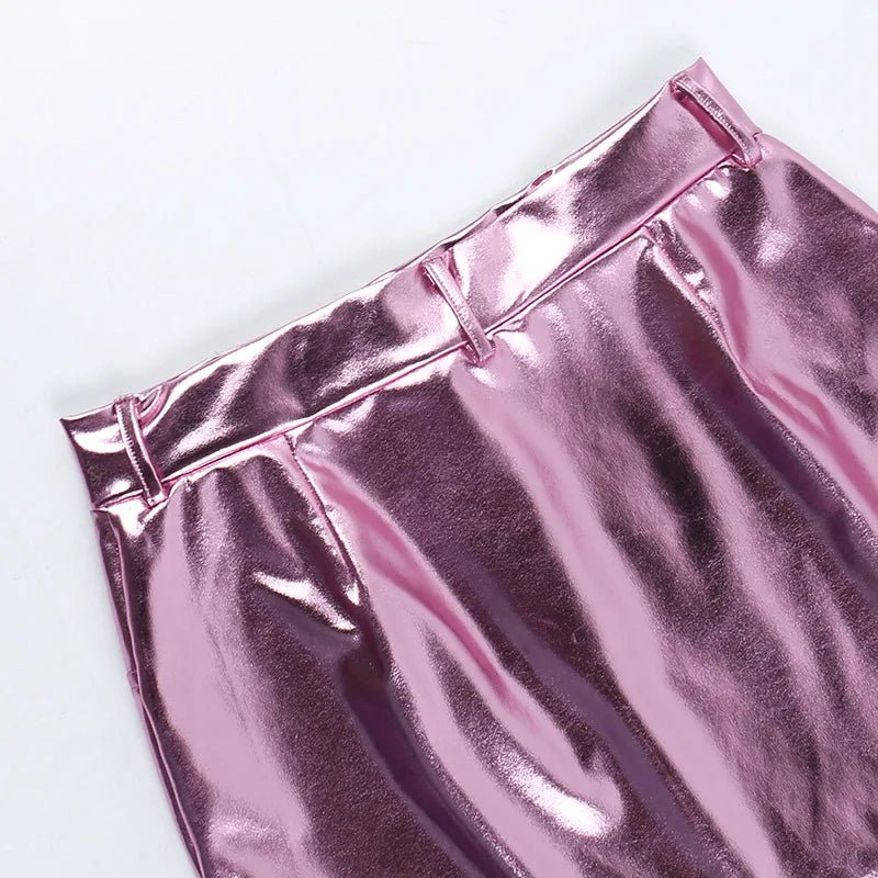 Radiant Reflection Mini Skirt - Pink & Silver Shiny Patent Leather