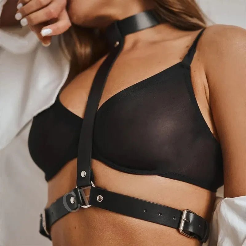 Sensual PU Leather Harness Lingerie Set