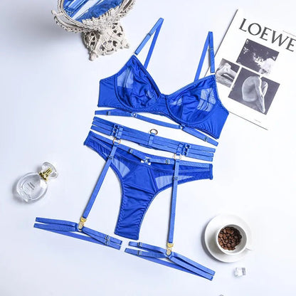 Mesh Patchwork Bra Set