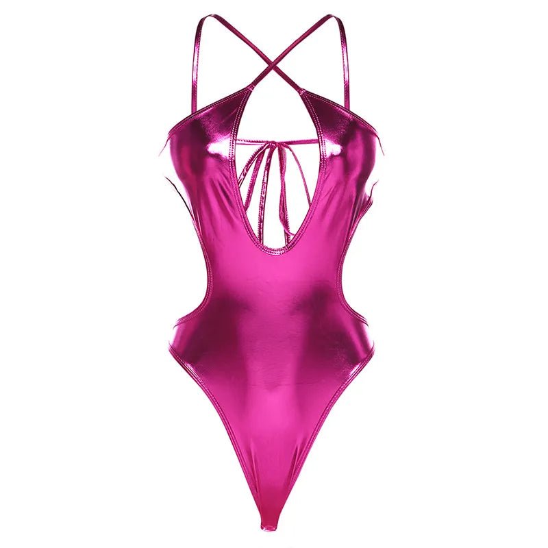 Radiant Allure: Metallic Shiny One-Piece Swimsuit