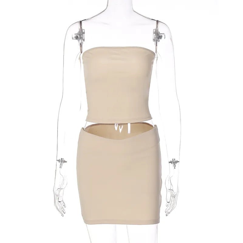 Chic Essence 2-Piece Matching Set - Sleeveless Tube Crop Top and Skirt