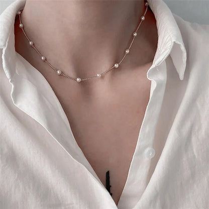 LATS Beads Kpop Pearl Choker: Elegant Gold Color Necklace for Girls