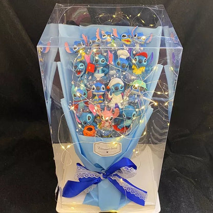 Magical Disney Figure Bouquet: Lilo, Stitch, Doraemon, Chi-bi Maruko Cartoon Characters with Soap Flowers