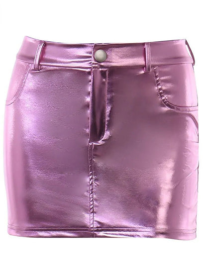 Radiant Reflection Mini Skirt - Pink & Silver Shiny Patent Leather