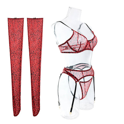 Yimunancy Leopard Mesh Lingerie Set