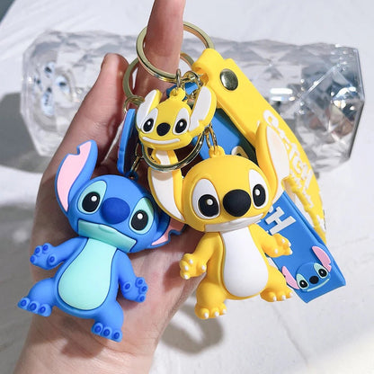 Charming Stitch: Anime Figure Keychain with Sweet Pink Angel Design