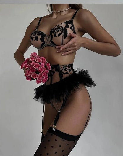 Fancy Floral Lace Lingerie Set