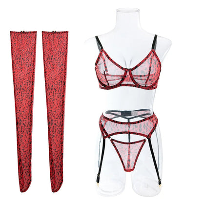 Yimunancy Leopard Mesh Lingerie Set